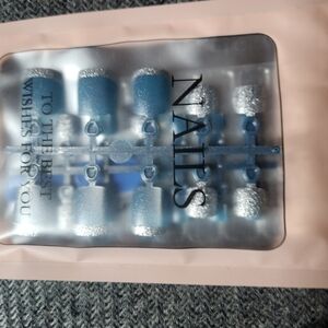 Source Unknown Blue and Silver Press-On Nails